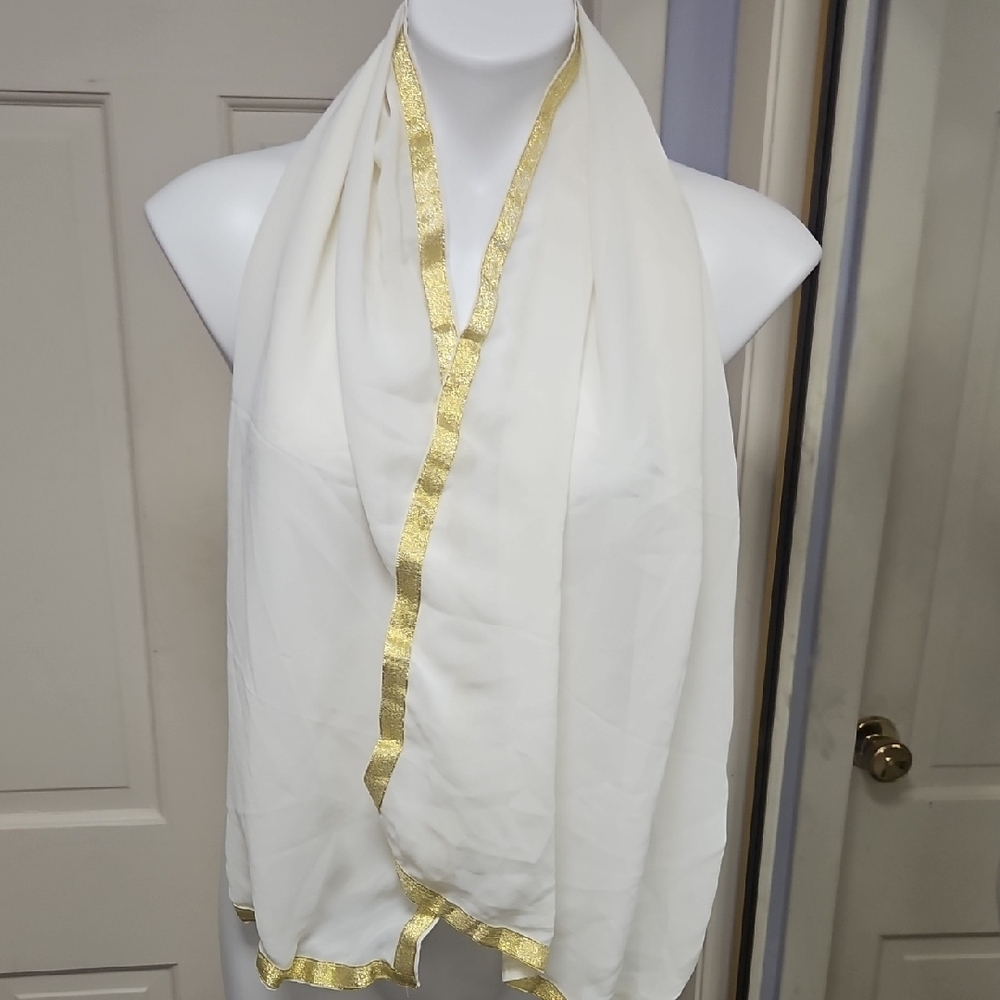 Elegant Cream  Scarf Metalic Gold Trim